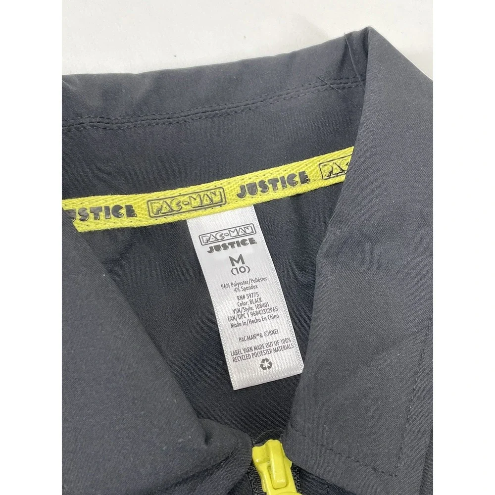 Justice‎ Girls Pacman Romper Size M Black Zip Front Drawstring Waist